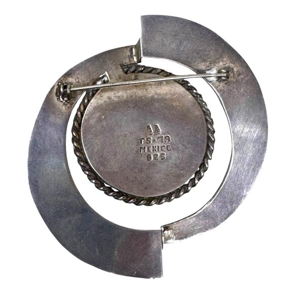 Vintage Mexican Sterling Silver Orb Modernist MCM Retro & Black Onyx Brooch Pin - Picture 2 of 6